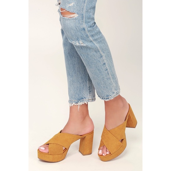 Chinese Laundry Teagan Yellow Suede Platform Mules - Picture 2 of 16